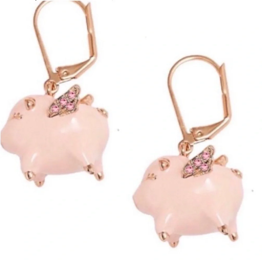 Spade Authentic Cute Fashion Drop Flying Pig Leverback Pink and Rose Gold